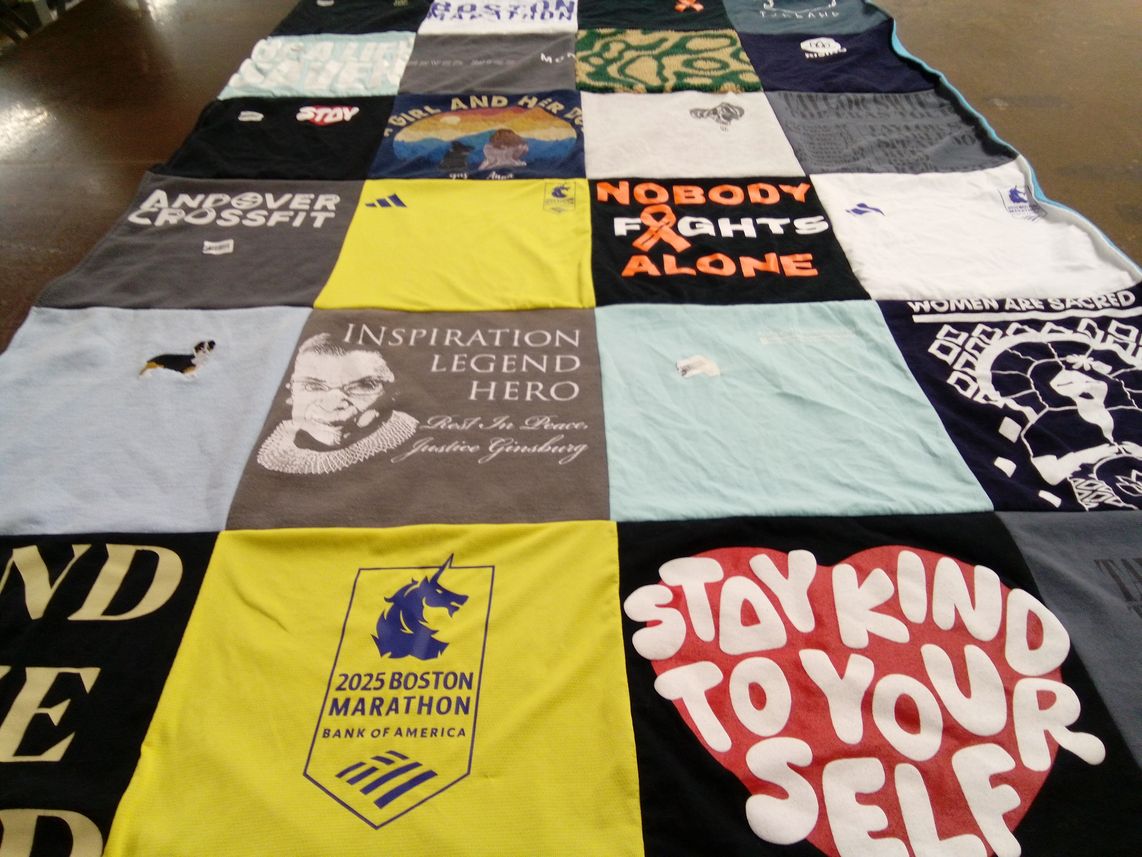 T-shirt quilt with fitness, running themes by Anna from MA