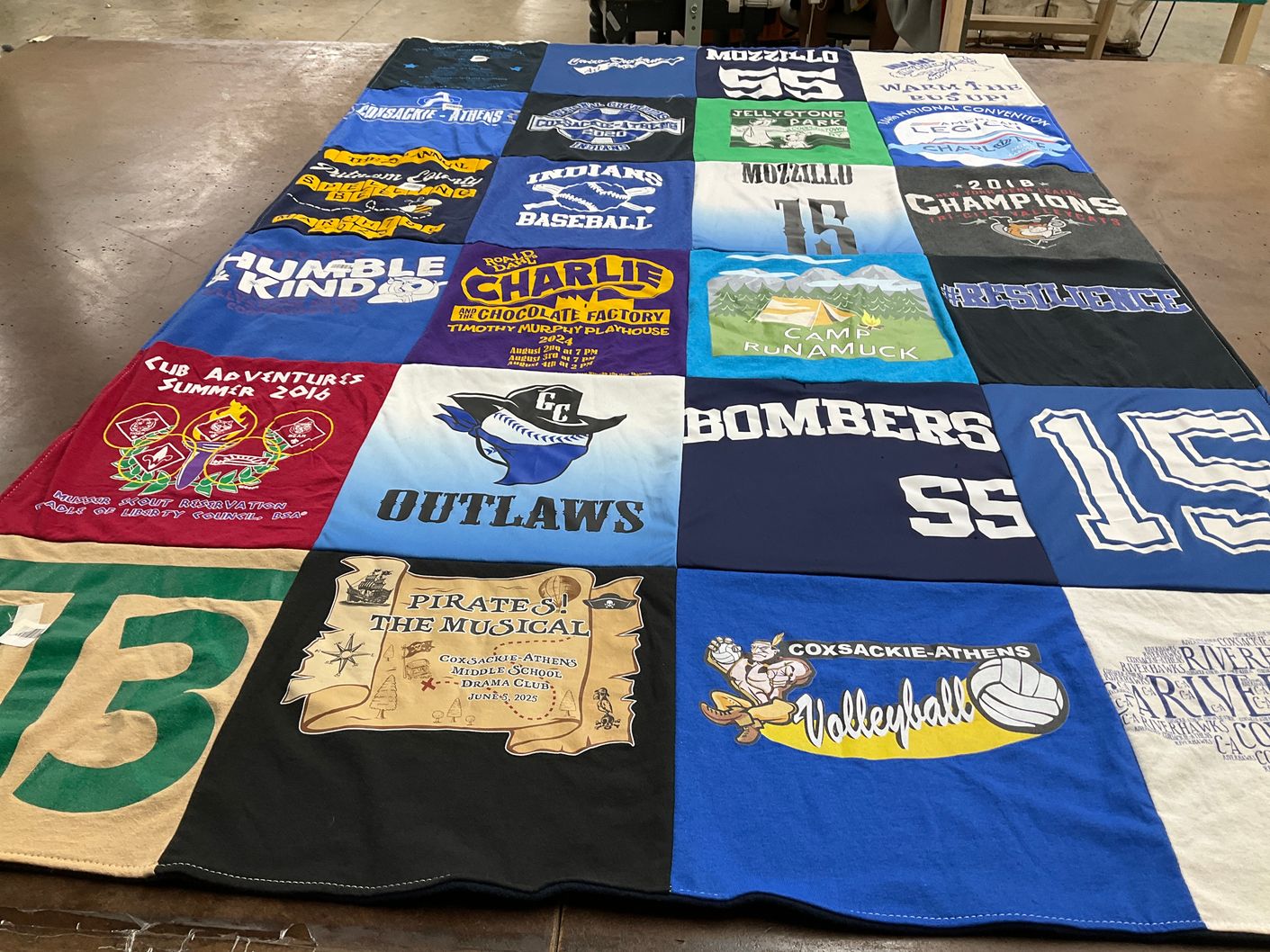 T-shirt quilt featuring bombers by Lucille from NY