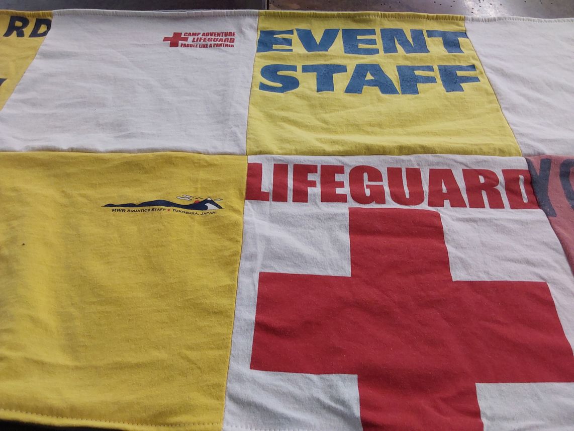 T-shirt quilt with aquatics, lifeguarding themes by Jenna from OK