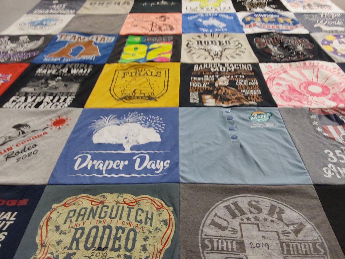 T-shirt quilt with rodeo, events themes by Katie from UT