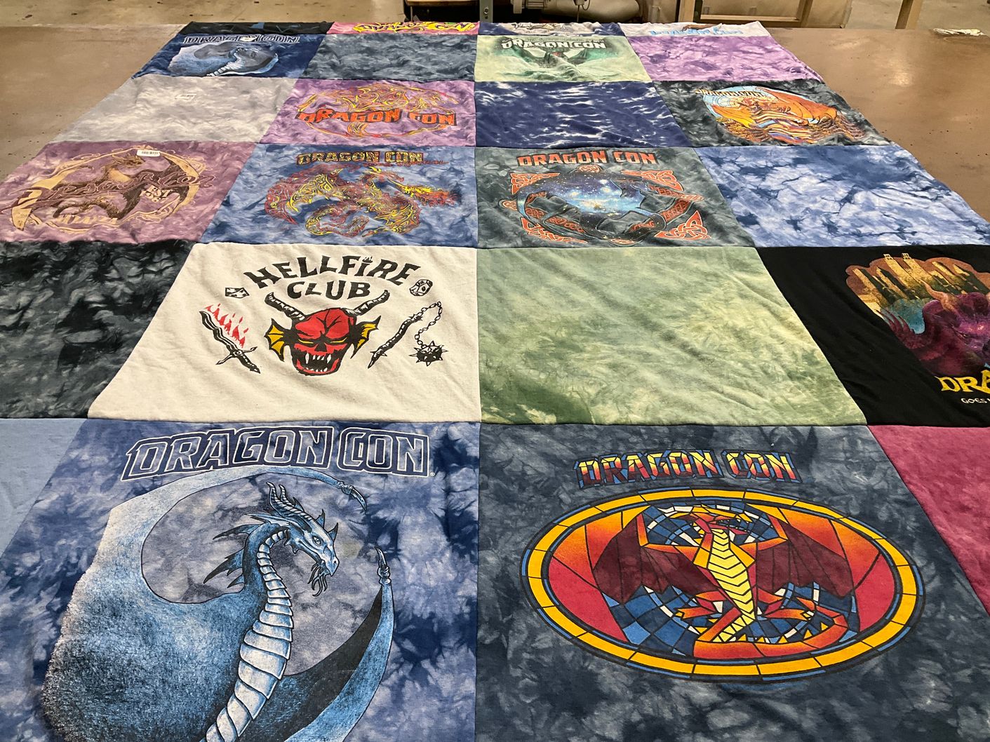 T-shirt quilt with fantasy, gaming themes by Colin from GA
