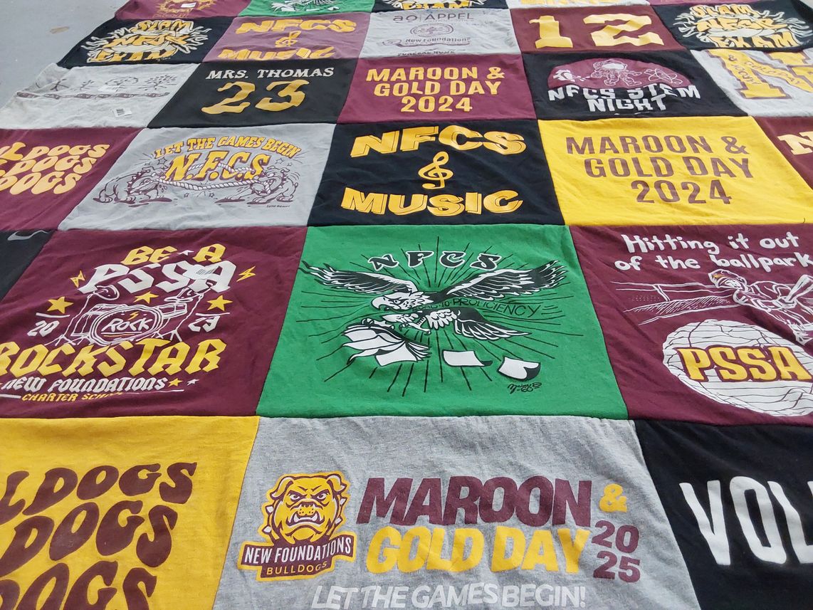 T-shirt quilt featuring new foundations bulldogs by Jessica from PA