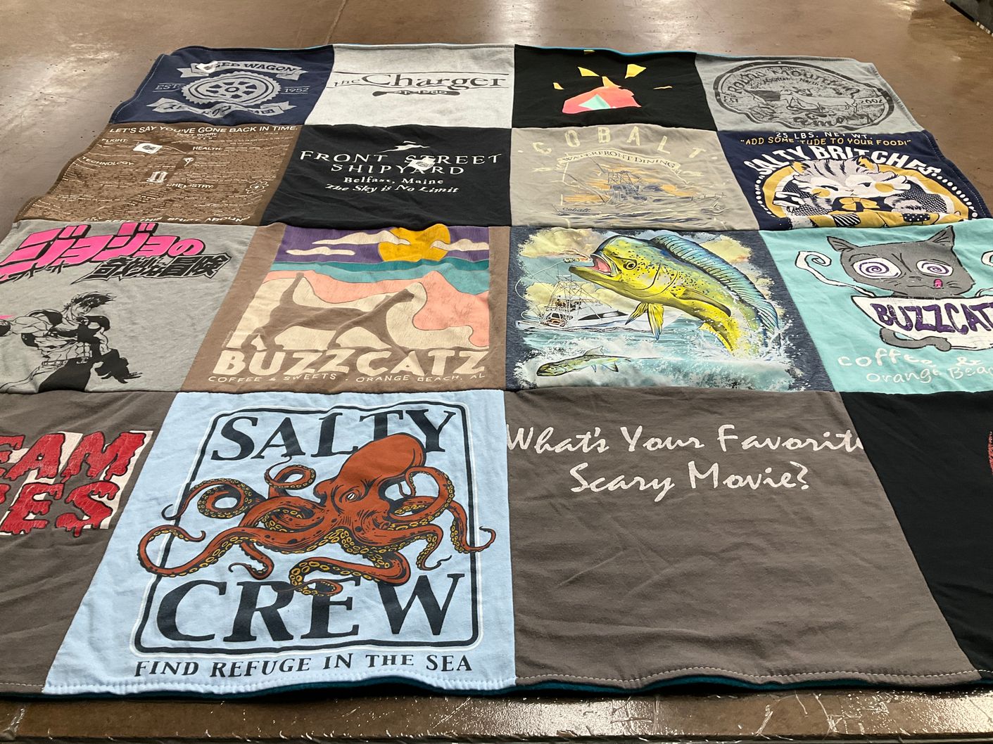 T-shirt quilt with coffee, sweets themes by E.P. from MS