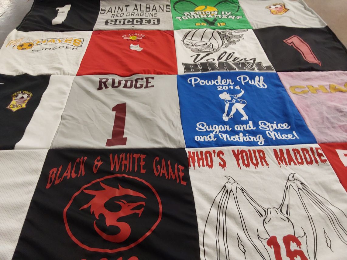 T-shirt quilt featuring saint albans red dragons by Erin from WV