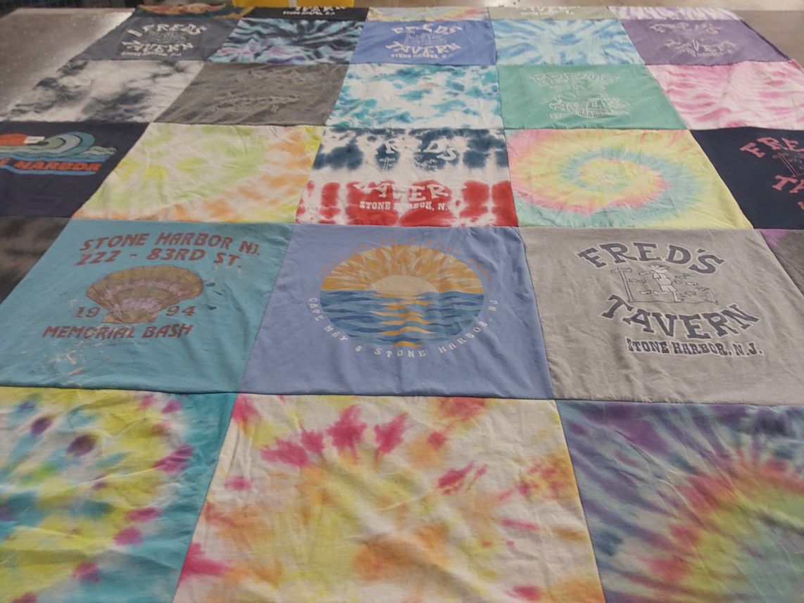 T-shirt quilt with beach, vacation themes by Abbey from PA