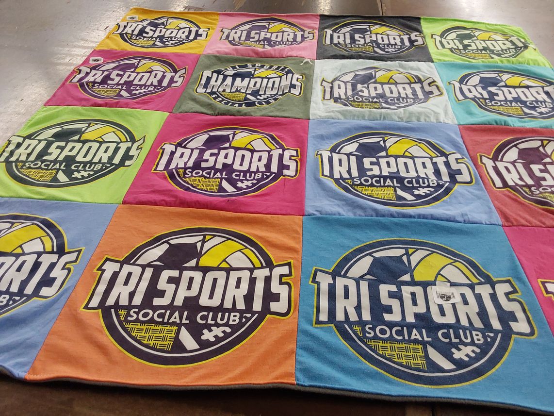 T-shirt quilt with sports, team activities themes by Halee from NC