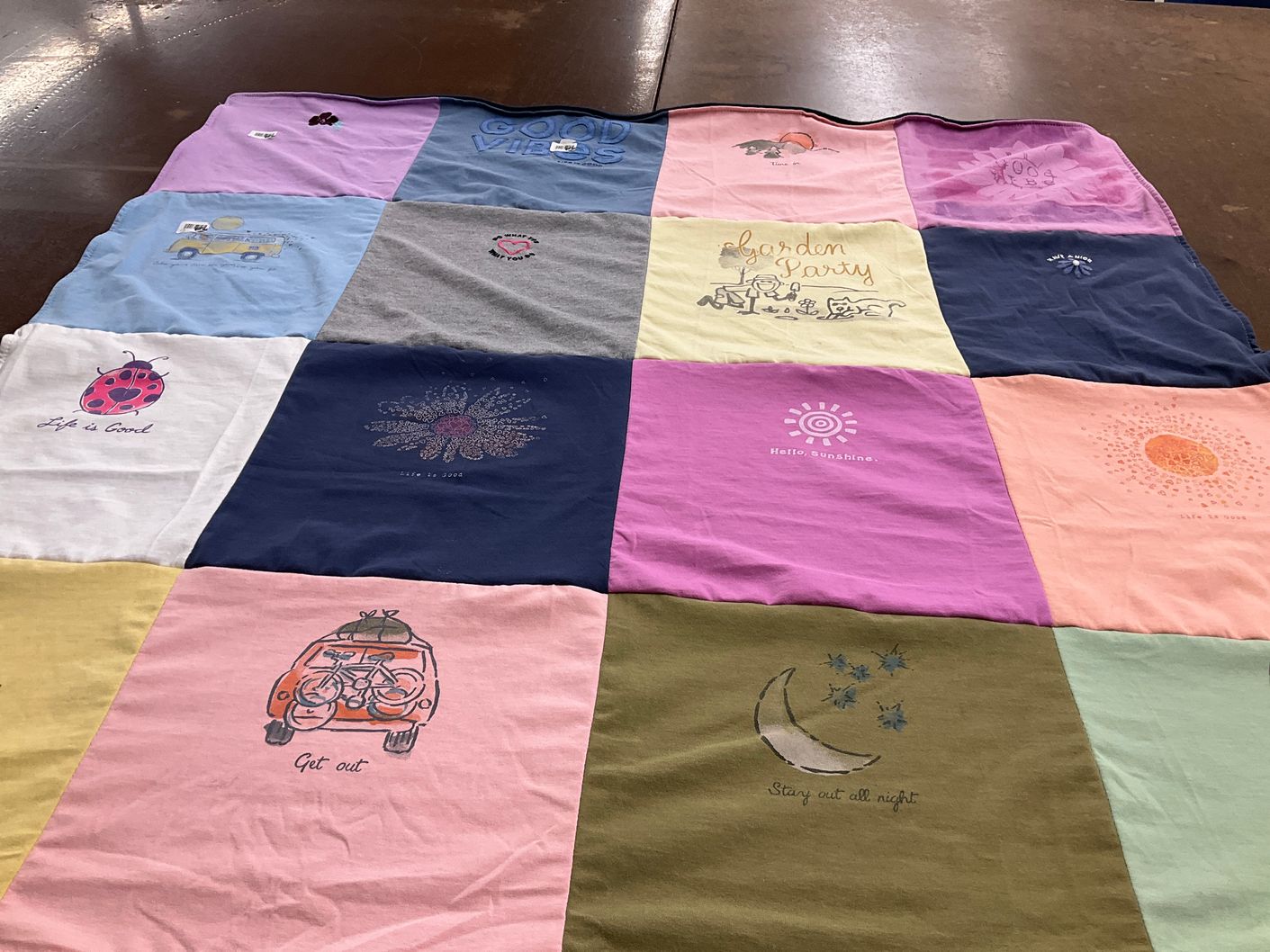 T-shirt quilt with nature, gardening themes by Philip from FL