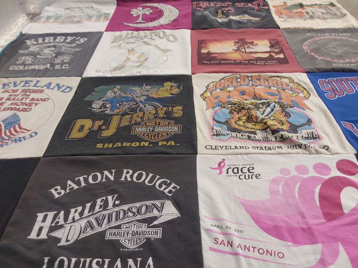 T-shirt quilt with motorcycles, sports themes by Chris from OH