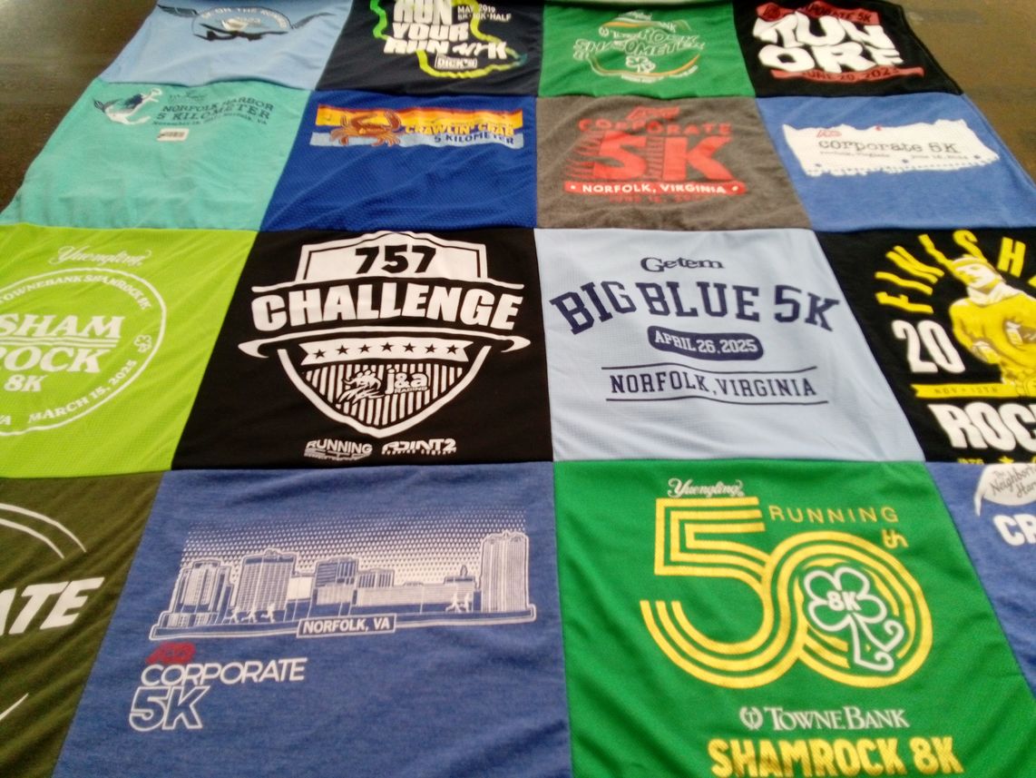 T-shirt quilt with running, fitness themes by Celia from VA