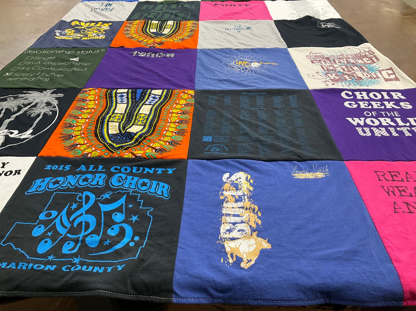 T-shirt quilt with music, choir themes by Jennifer from FL