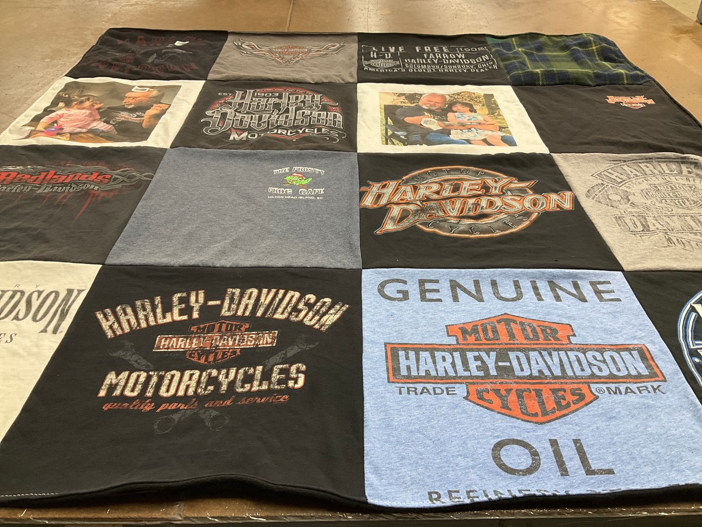 T-shirt quilt with motorcycling, custom bikes themes by Penny from OH
