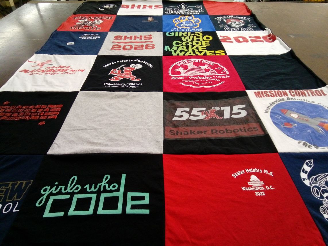 T-shirt quilt featuring shaker robotics by Tonya from OH