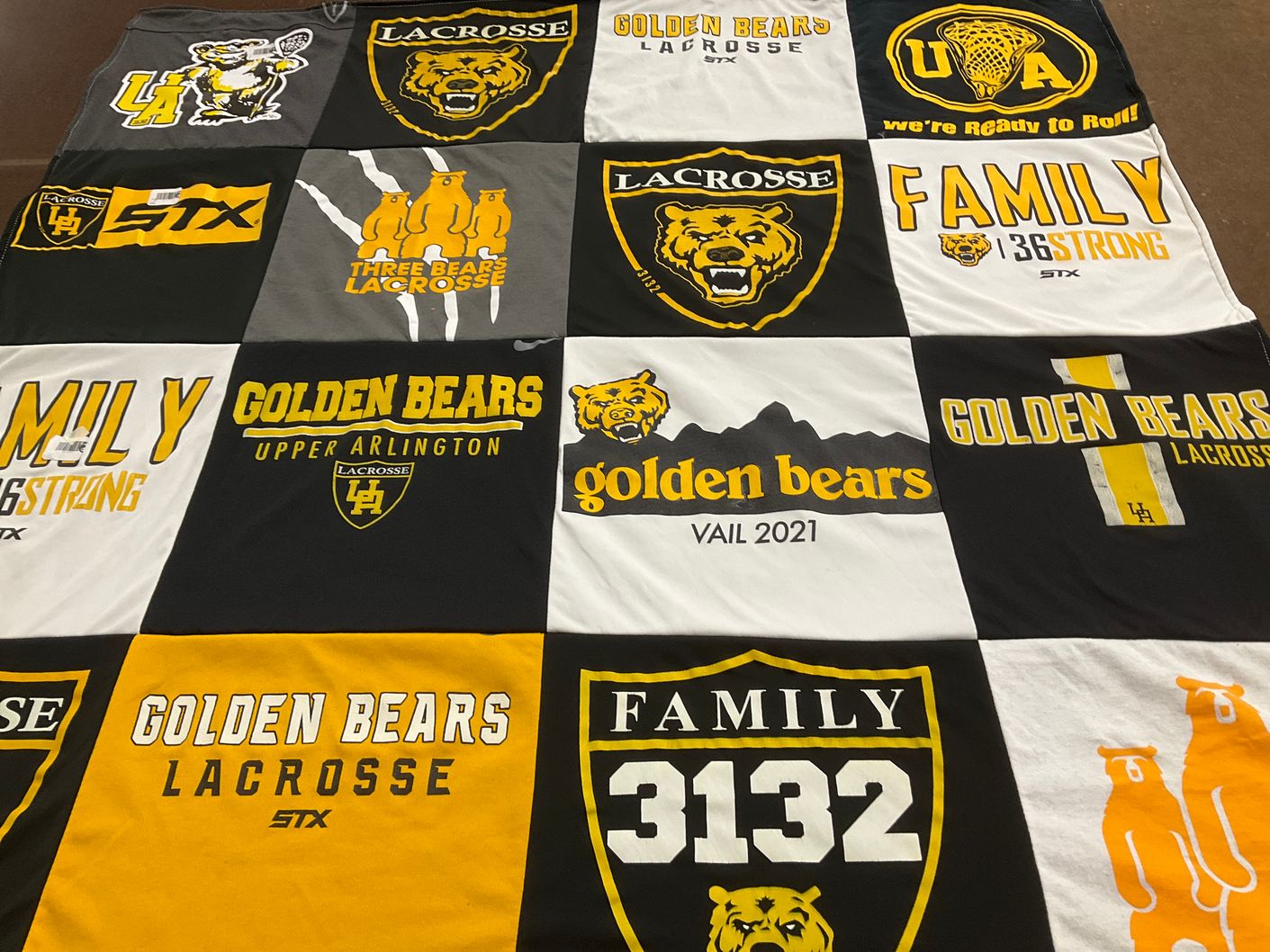 T-shirt quilt featuring golden bears lacrosse by Molly from WA