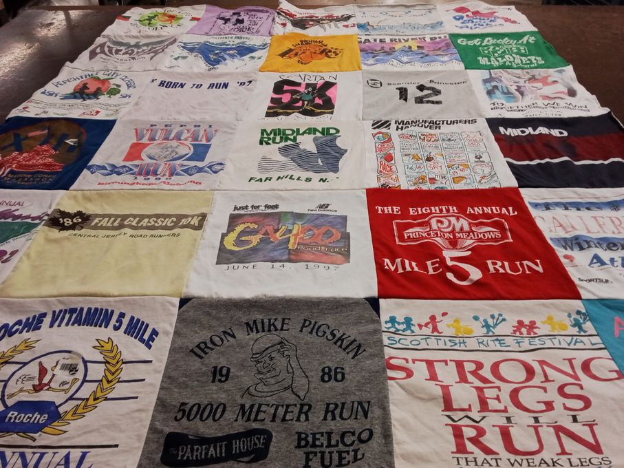 T-shirt quilt with running, fitness themes by David from GA