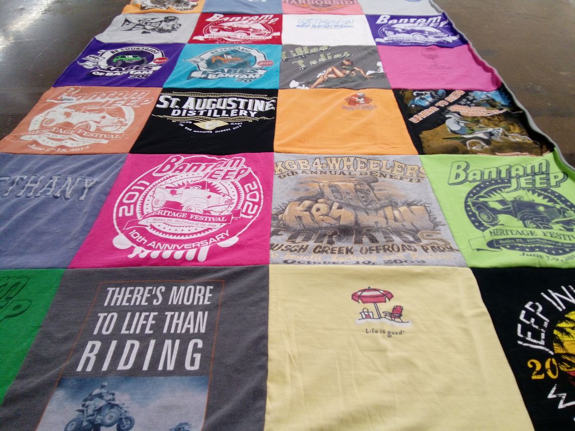 T-shirt quilt with motorcycling, offroading themes by Christie from NJ
