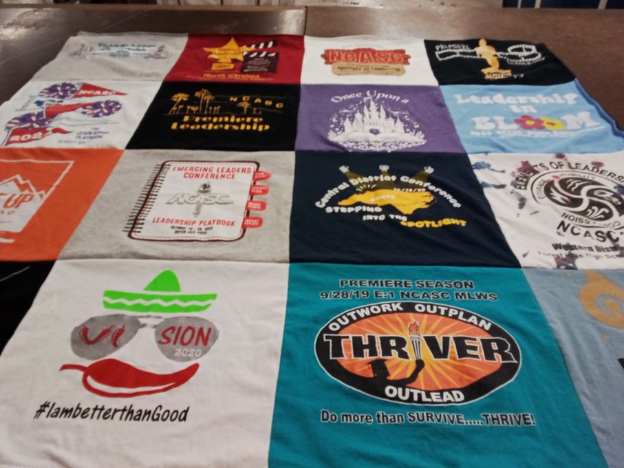 T-shirt quilt with leadership, conference themes by Karin from NC