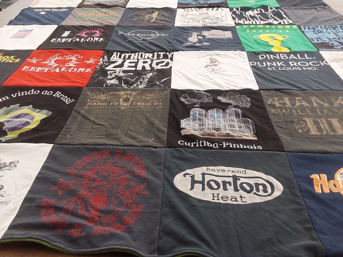 T-shirt quilt with music, pinball themes by TERESA from MO