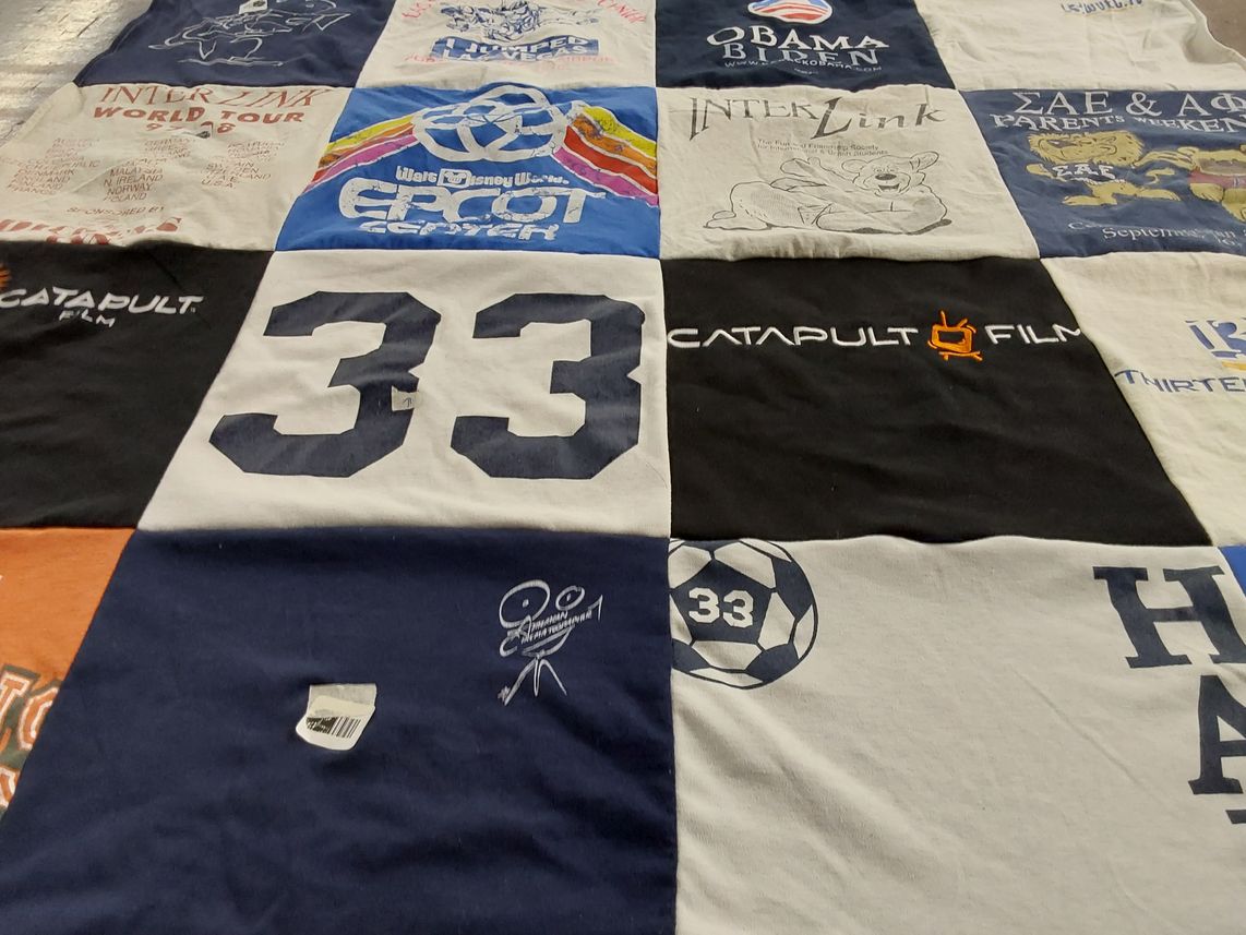 T-shirt quilt with disney, politics themes by Lilah from CA