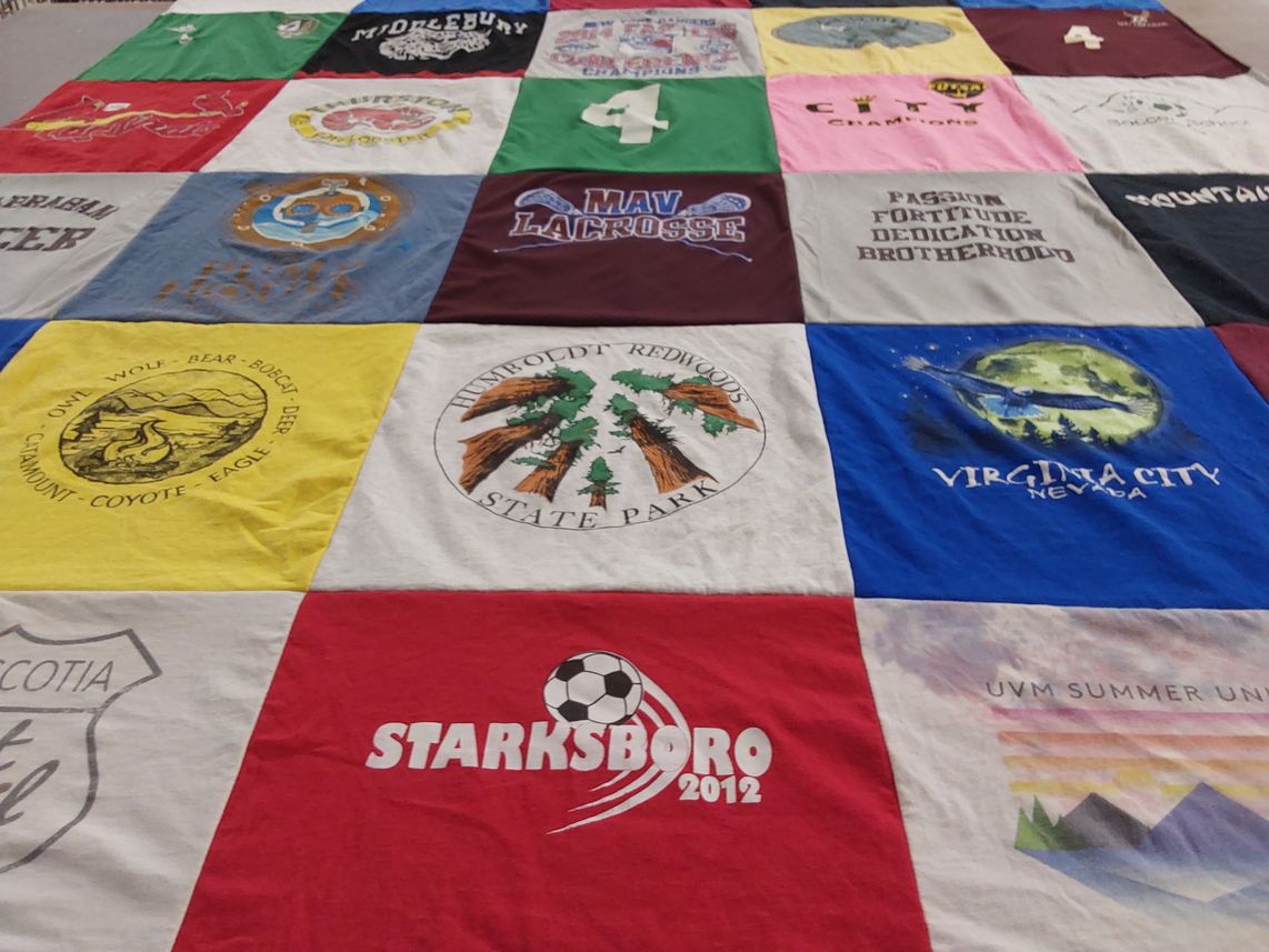 T-shirt quilt from middlebury college, university of vermont by Susan from VT