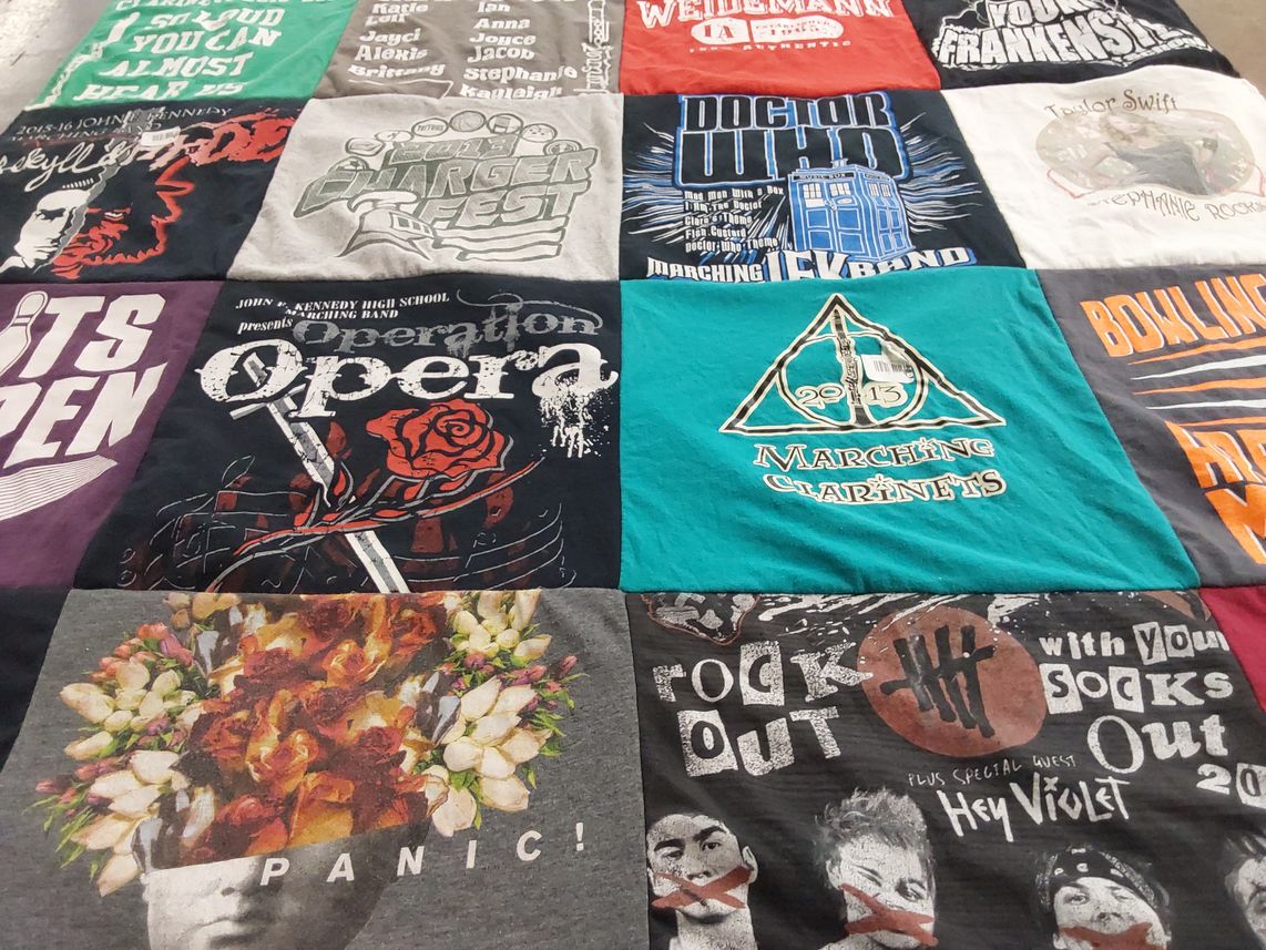 T-shirt quilt featuring marching clarinets by Mason from IA