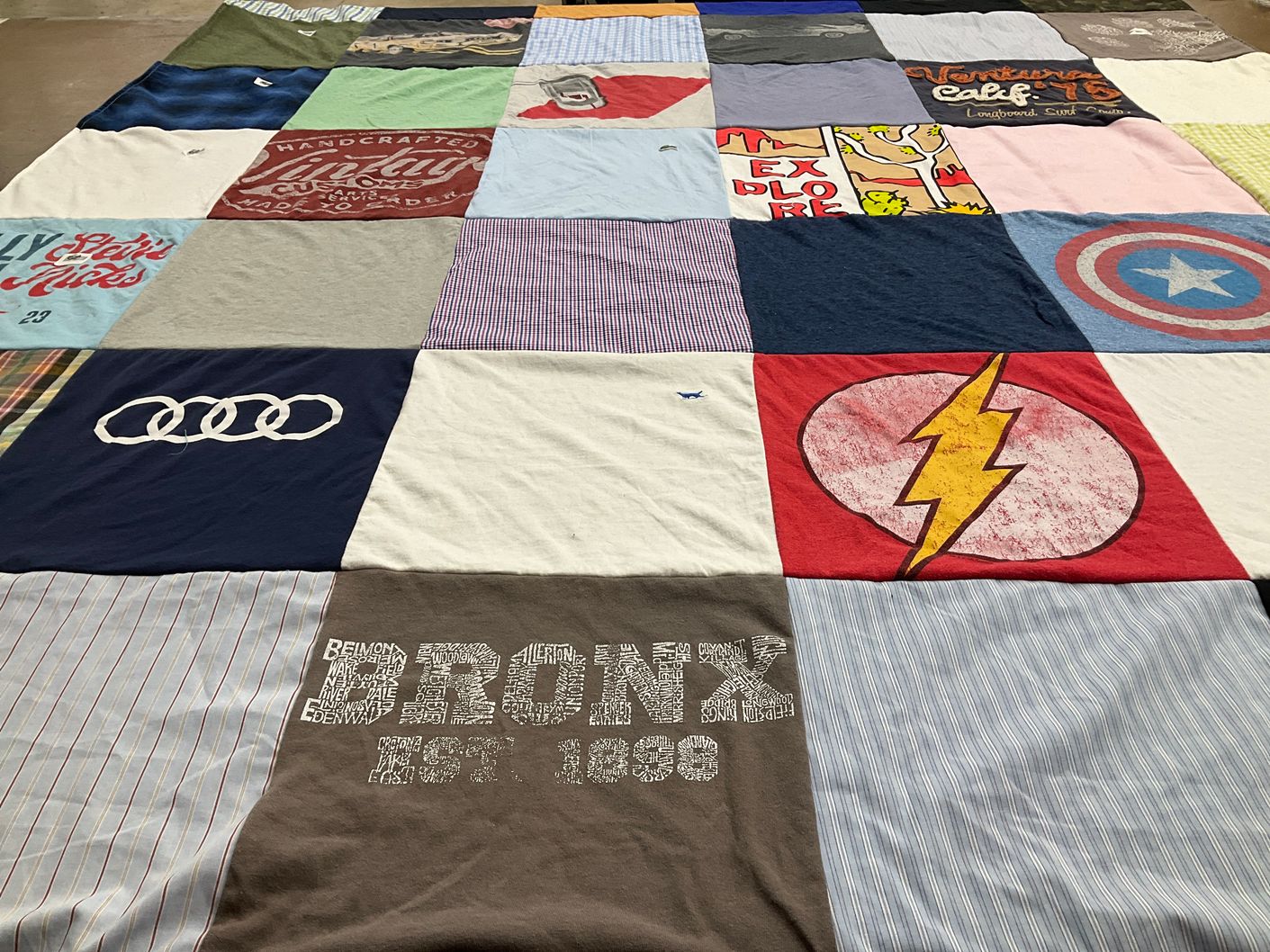 T-shirt quilt with comics, cars themes by Joel from MA
