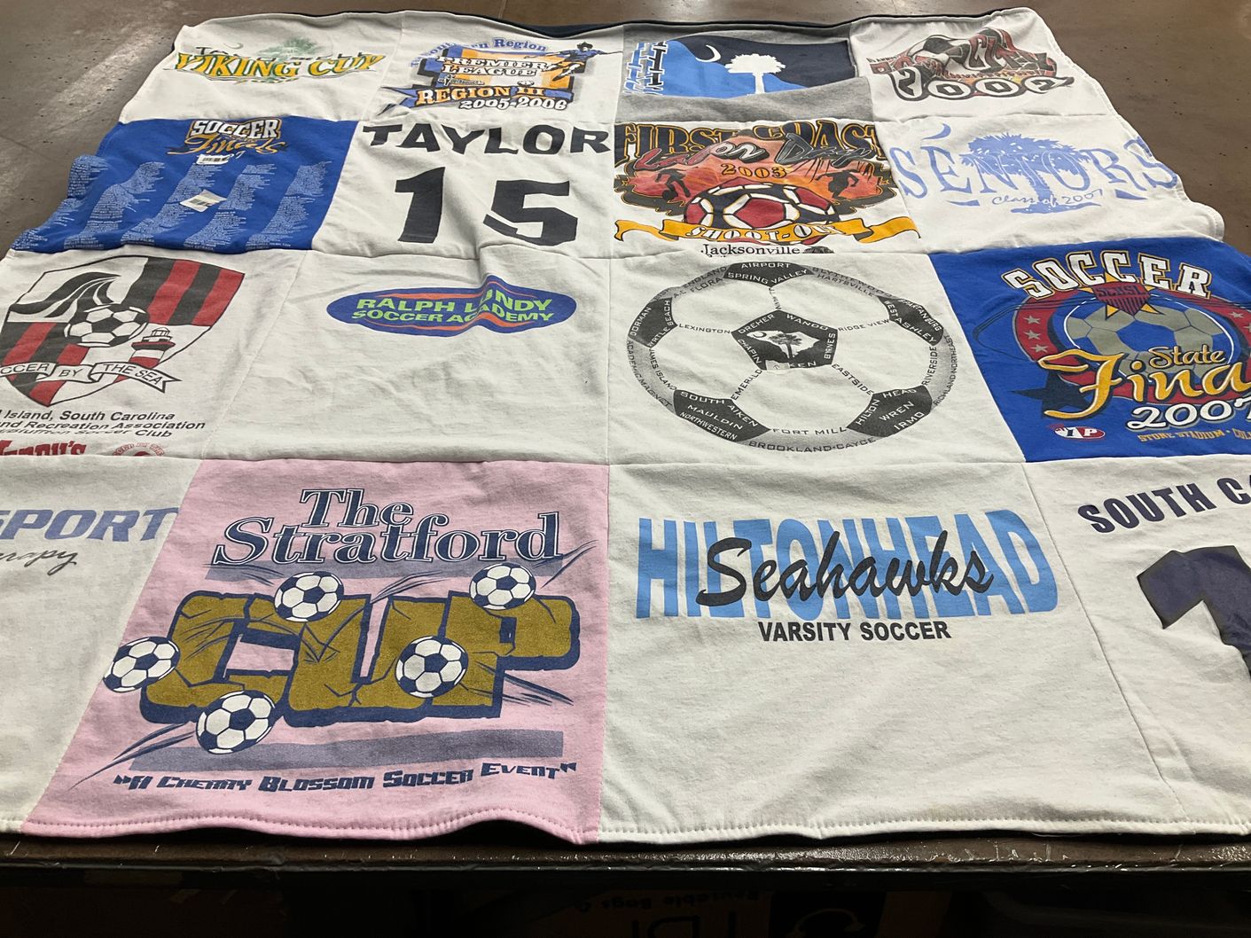T-shirt quilt featuring hiltonhead seahawks varsity soccer, stratford cup by Angela from SC