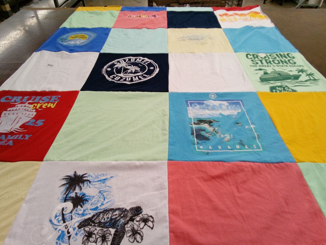 T-shirt quilt with travel, cruising themes by Penelope from MI