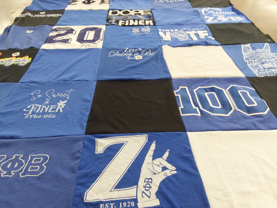 T-shirt quilt with sororities, community service themes by Cynthia from WA
