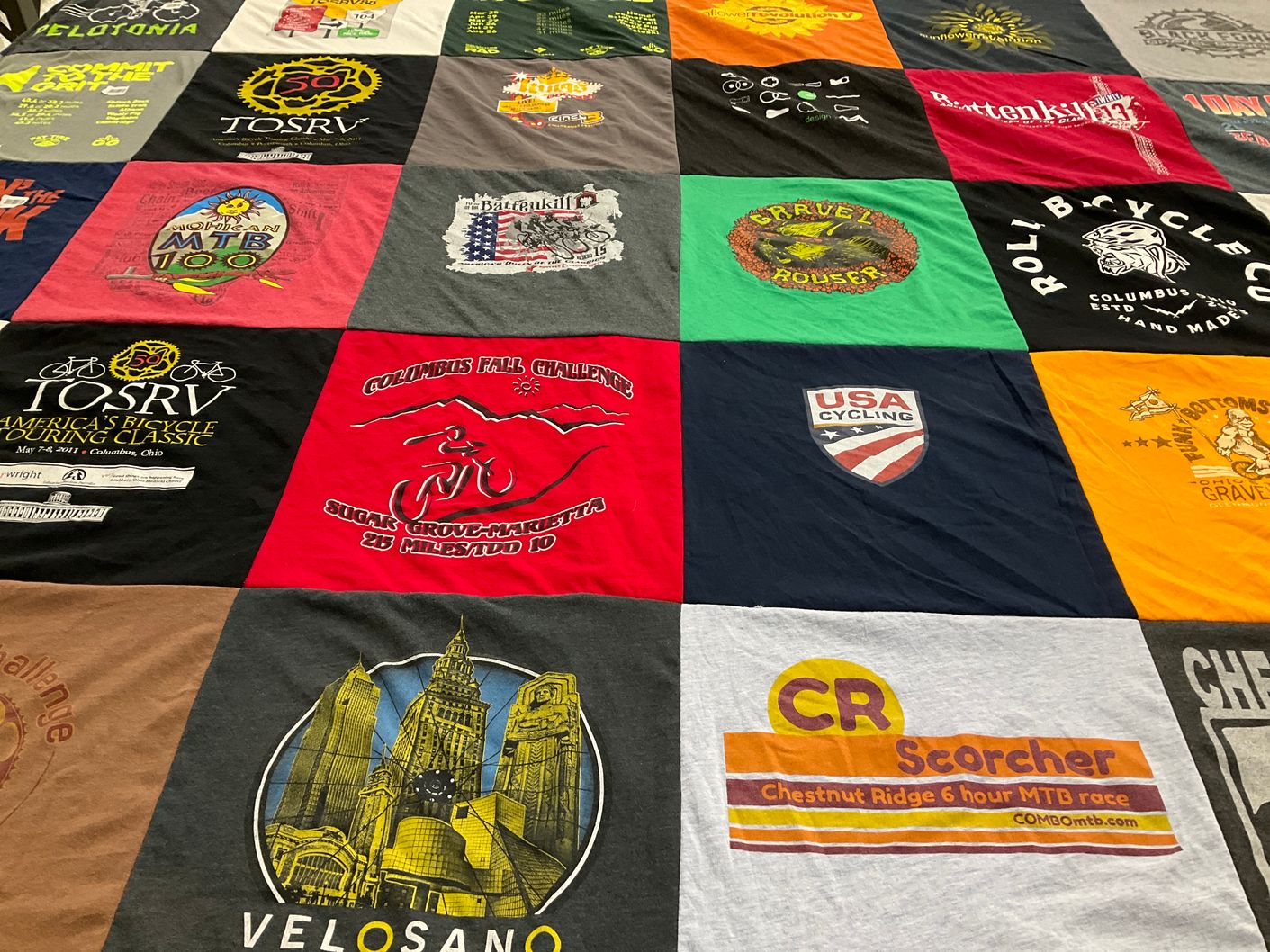 T-shirt quilt with cycling, mountain biking themes by David from OH