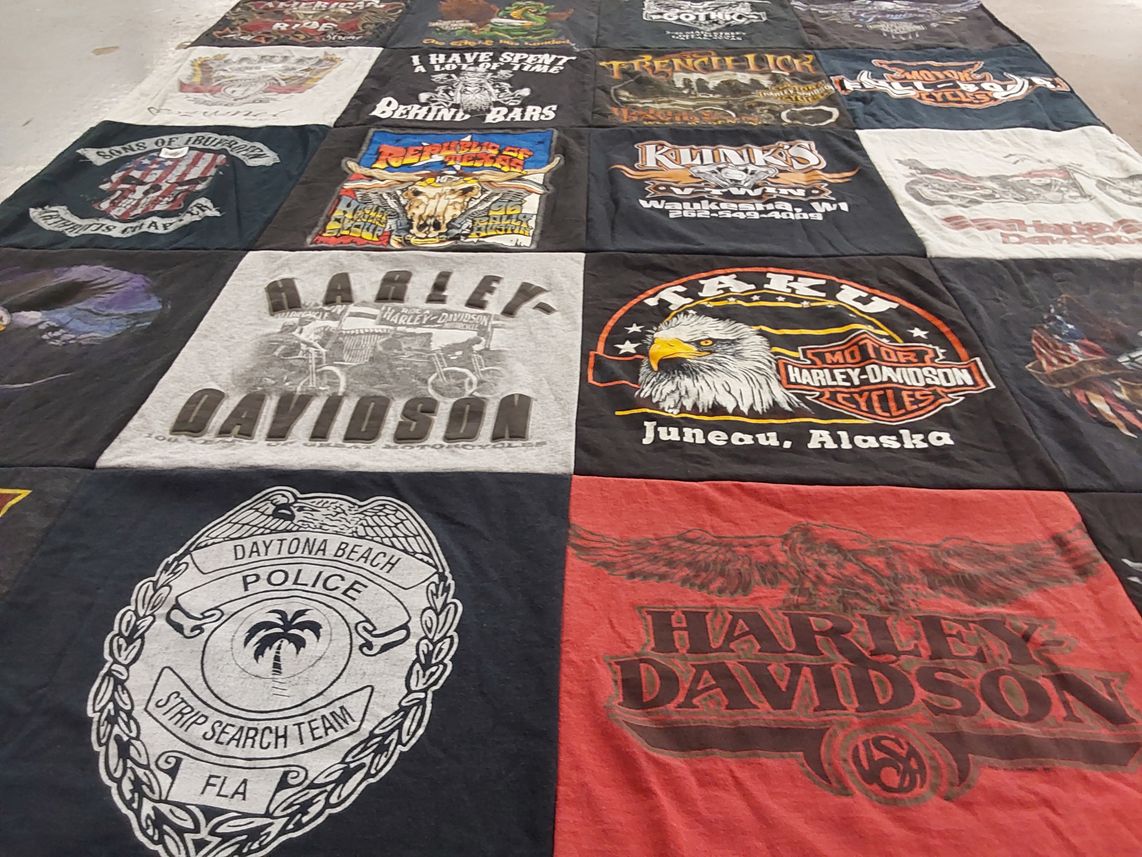 T-shirt quilt with motorcycles, biking themes by JOHN from TX
