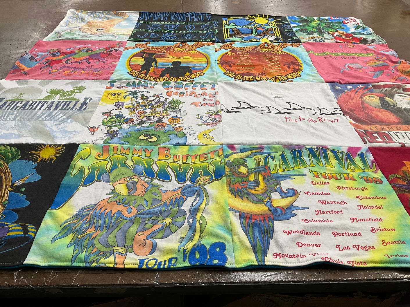 T-shirt quilt with music, concerts themes by Nancy from CA