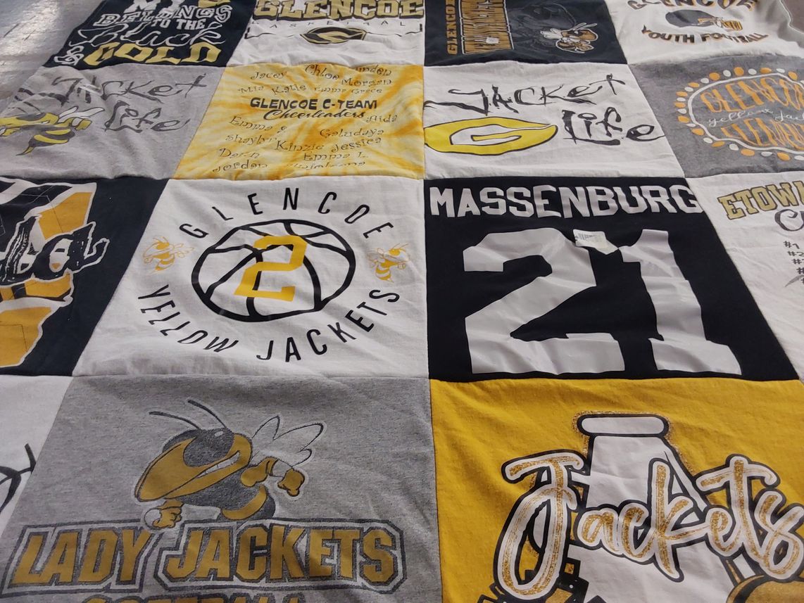 T-shirt quilt featuring glencoe yellow jackets by Jana from AL