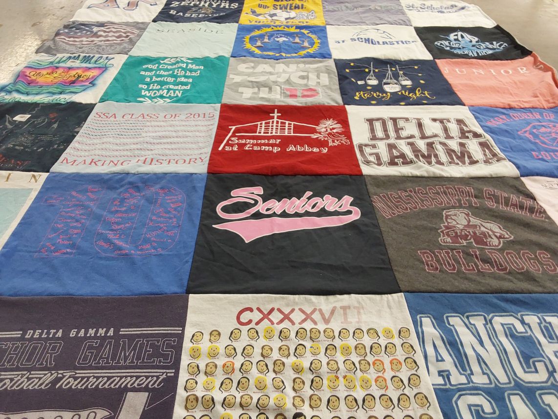 T-shirt quilt from mississippi state university, st scholastica college by Sydney from LA