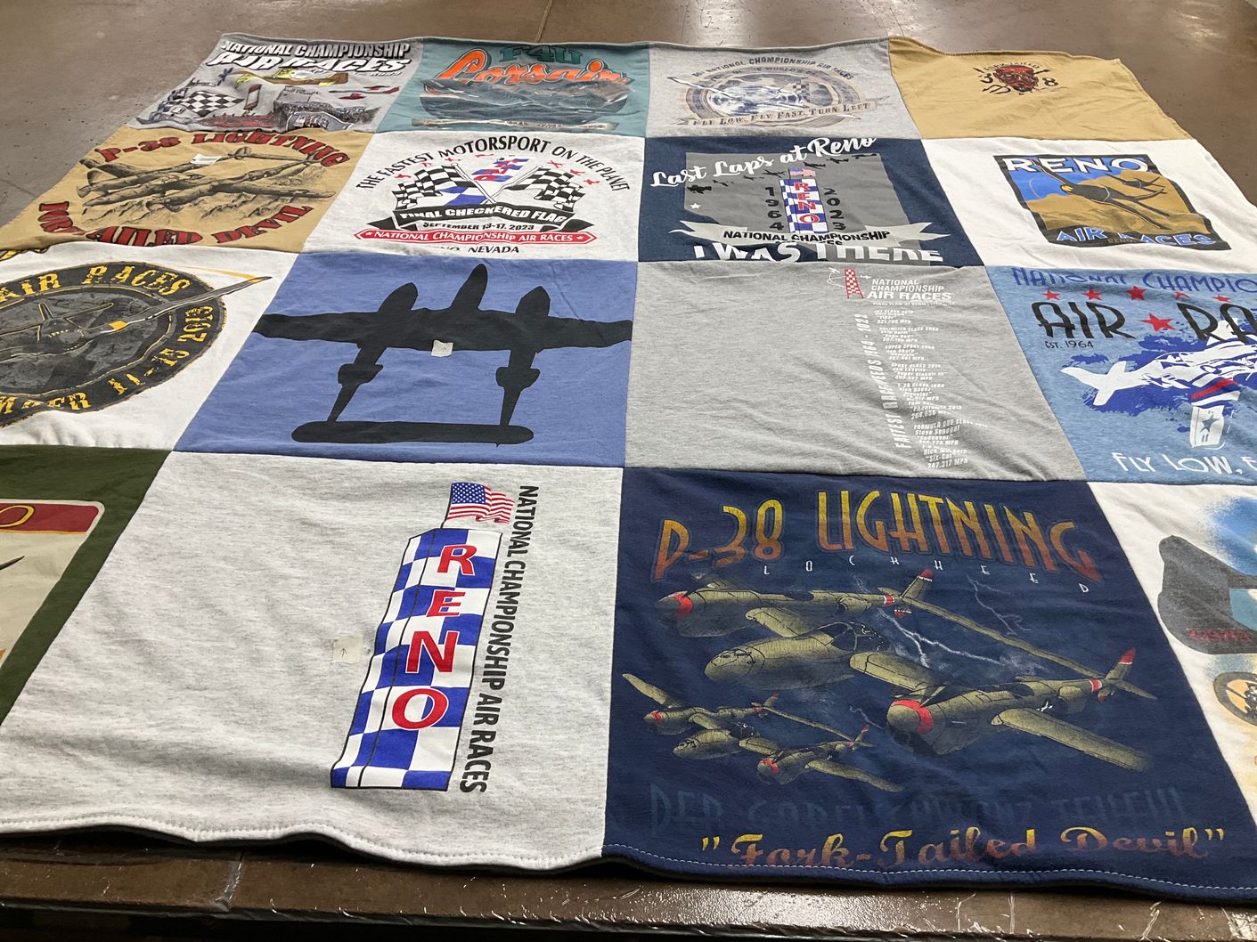 T-shirt quilt with air racing, aviation themes by Denise from CA