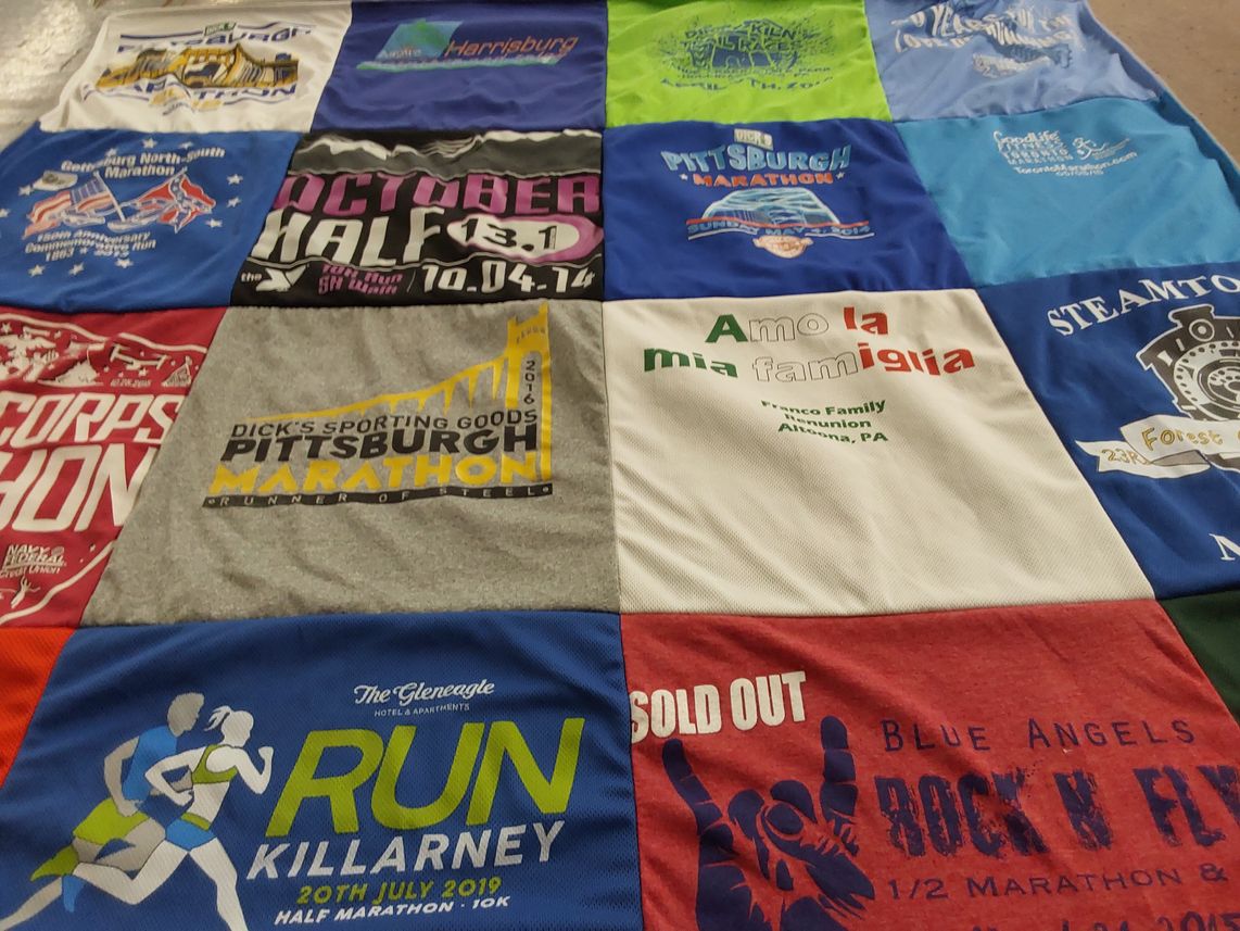 T-shirt quilt with running, marathons themes by Brenda from PA