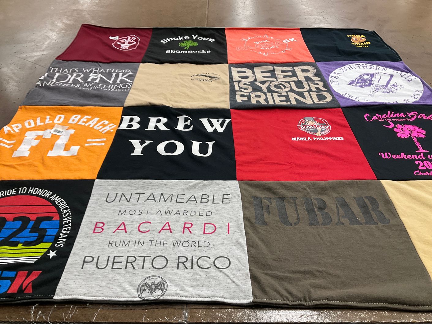 T-shirt quilt with travel, beach themes by April from NC