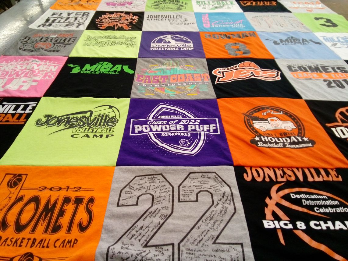 T-shirt quilt featuring jonesville comets basketball, jonesville volleyball by Nikki from MI