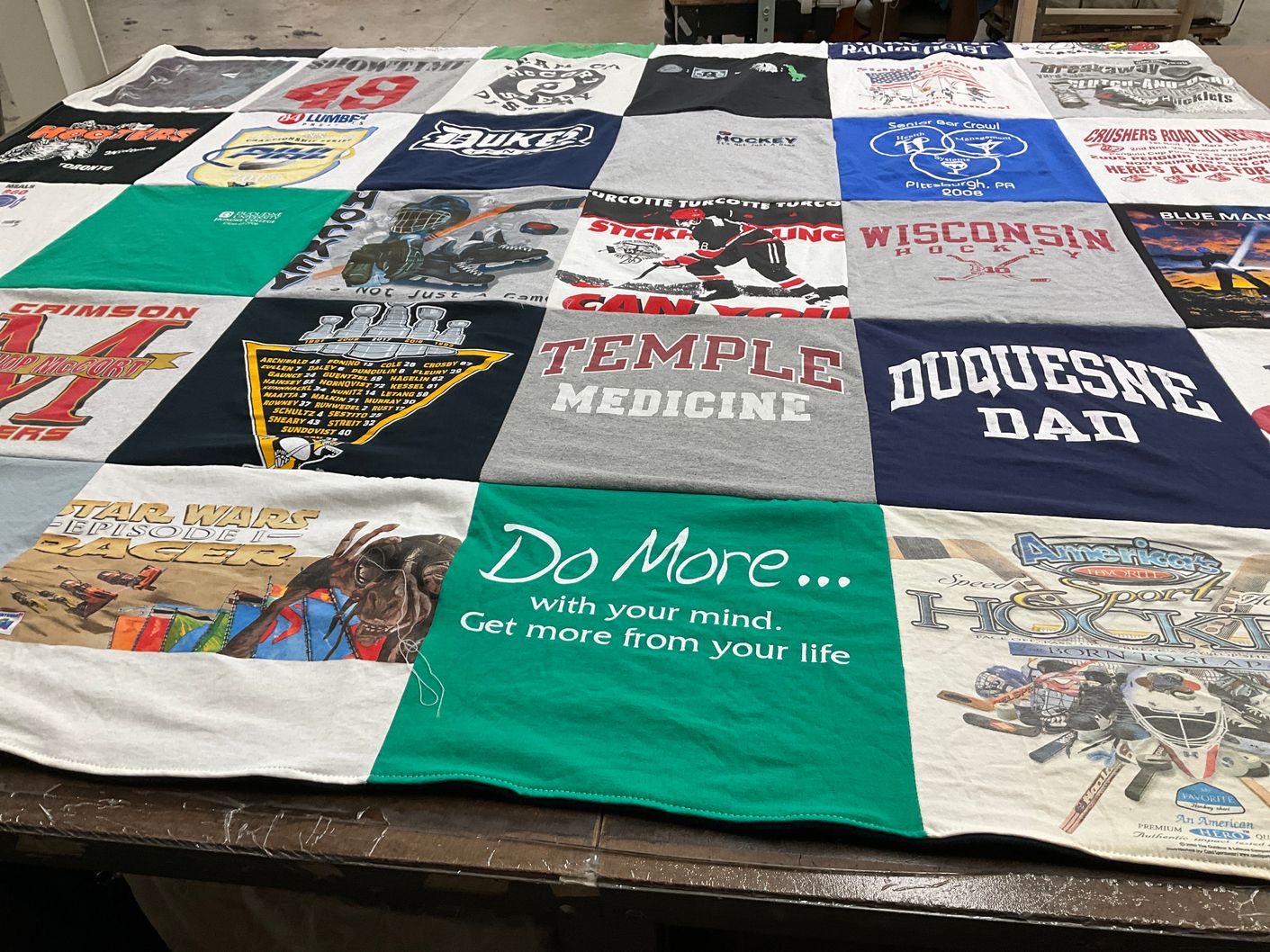 T-shirt quilt from duquesne university, temple university by Sharon from PA