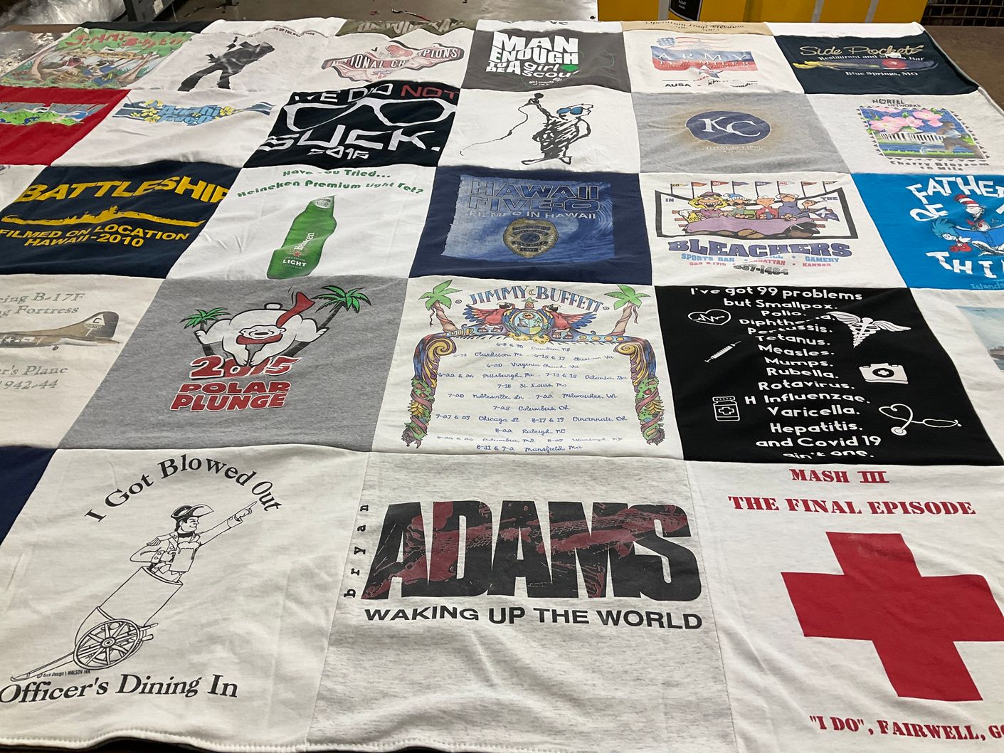 T-shirt quilt with travel, food themes by Bob from MO