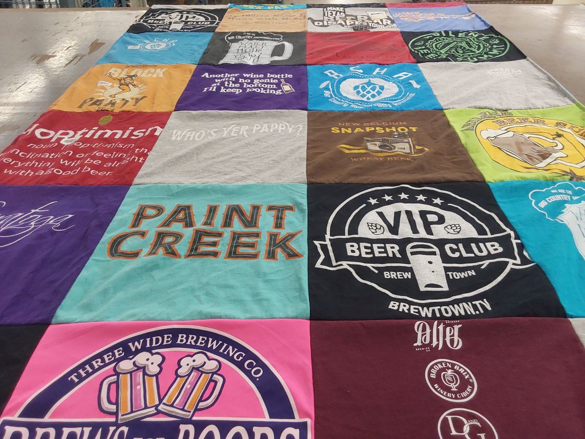 T-shirt quilt with beer, brewing themes by Gary from TX