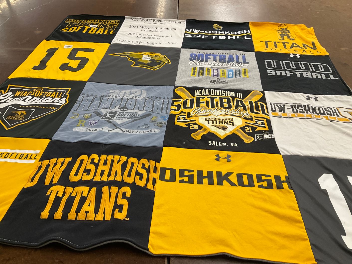 T-shirt quilt featuring uw-oshkosh titans by Sharon from WI