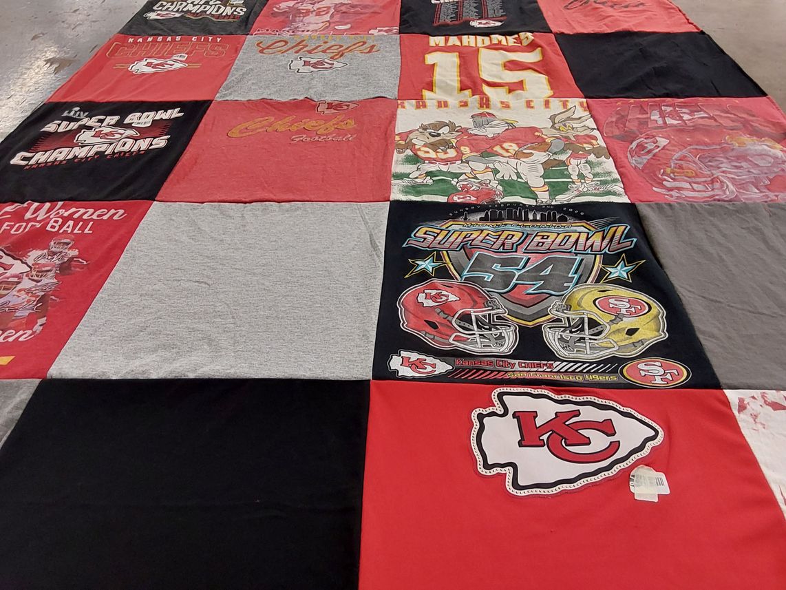 T-shirt quilt featuring kansas city chiefs by Kari from CA