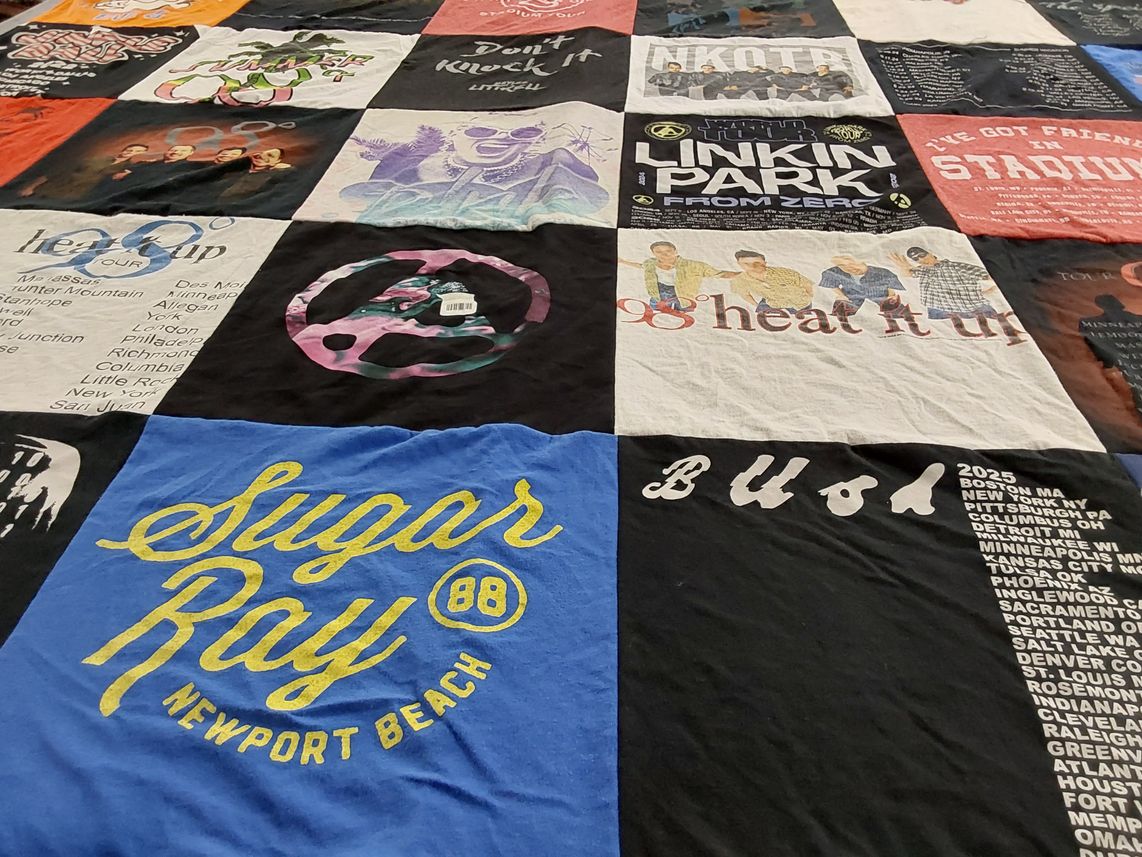 T-shirt quilt with music, rock themes by Carrie from NE