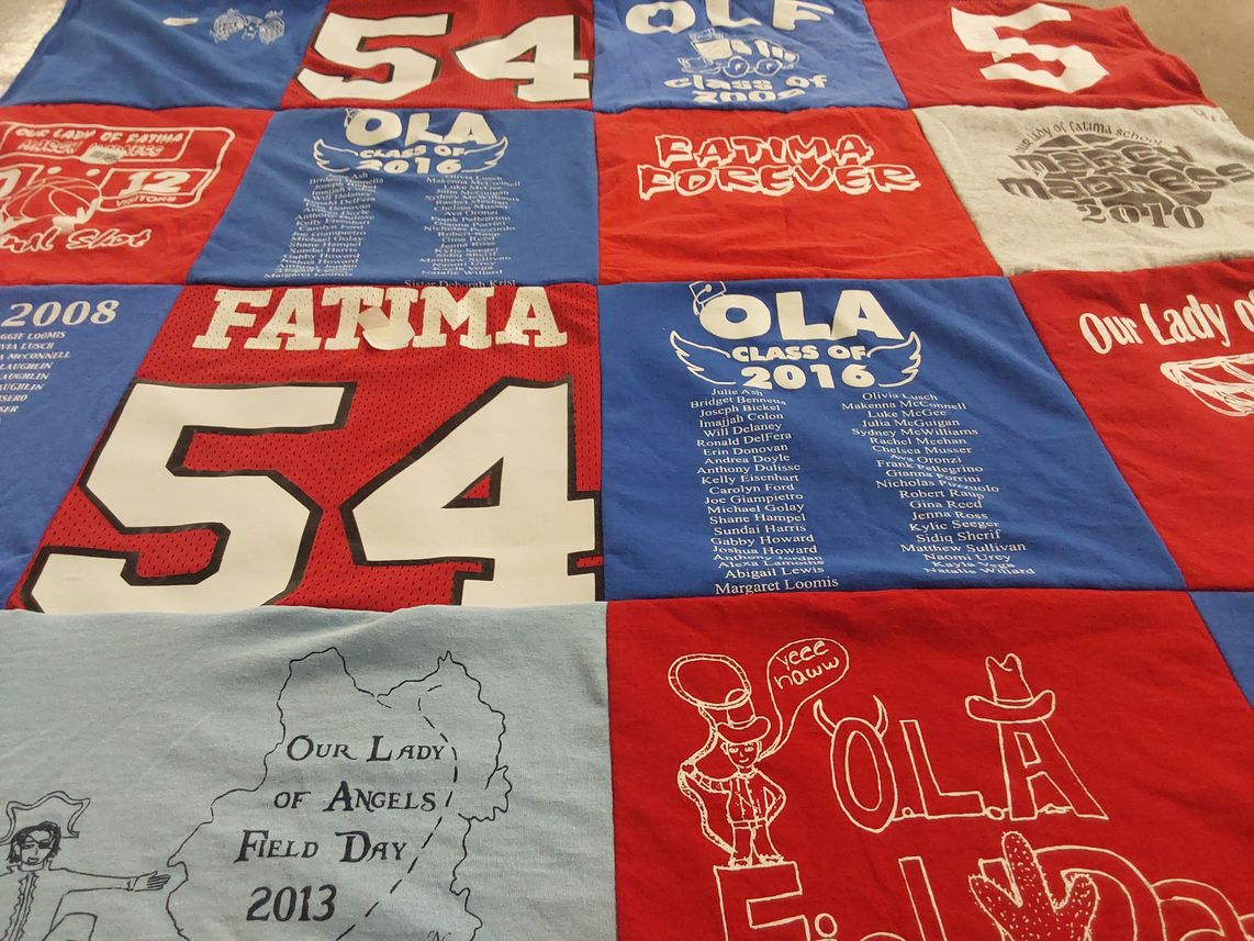 T-shirt quilt from our lady of fatima school, our lady of angels school by Crystal from PA