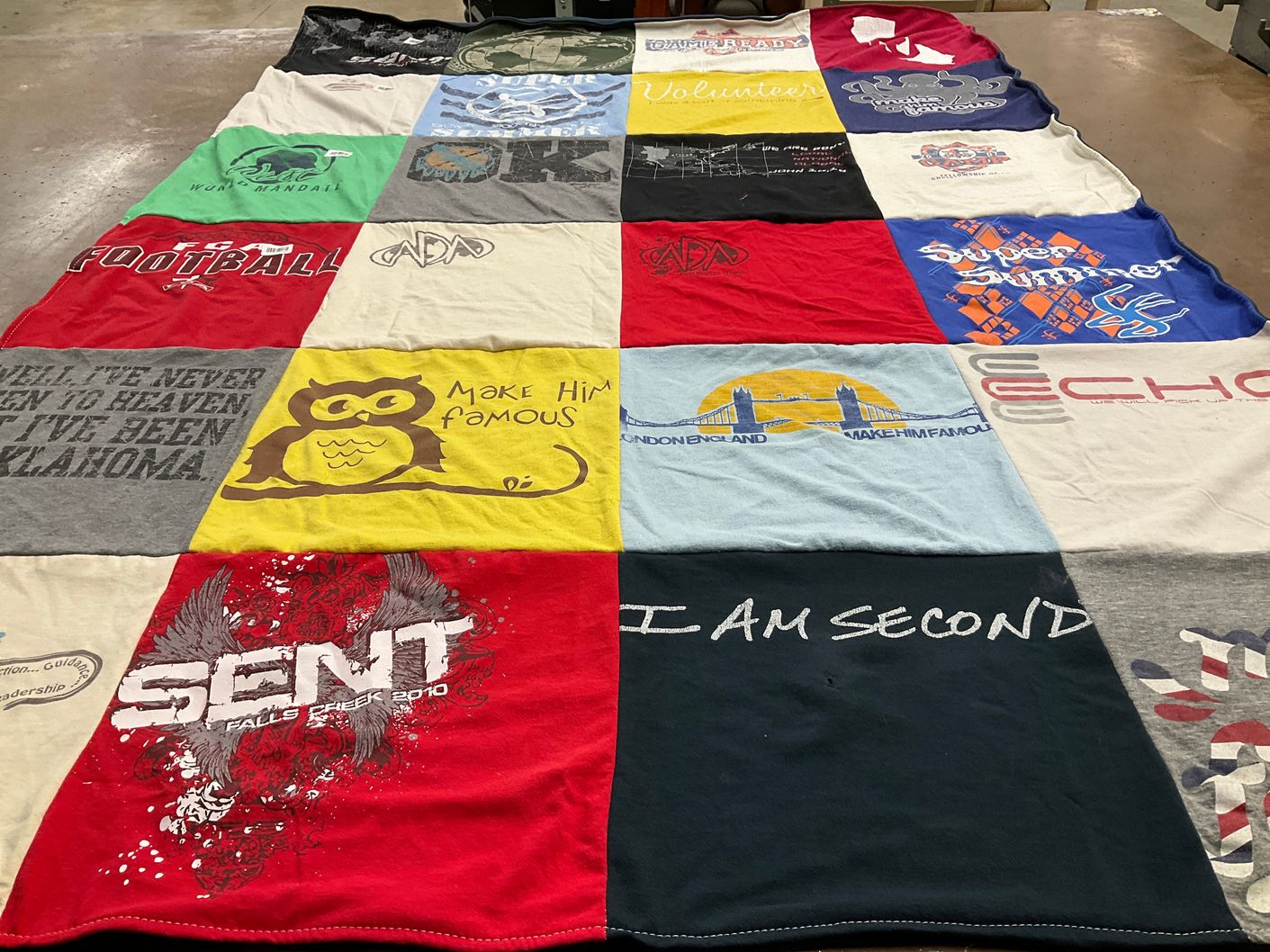 T-shirt quilt with sports, volunteering themes by Fonda from OK