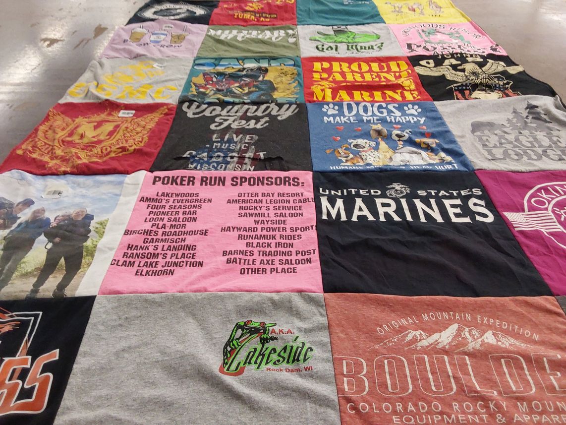 T-shirt quilt with marine, dogs themes by Alissa from WI