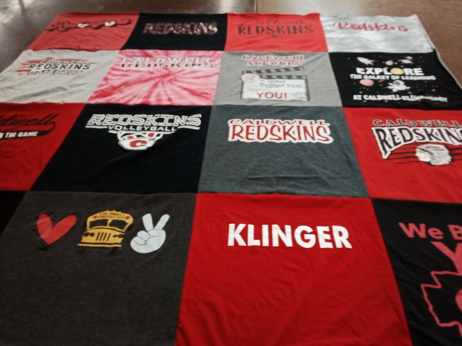 T-shirt quilt featuring caldwell redskins volleyball by Rachel from OH
