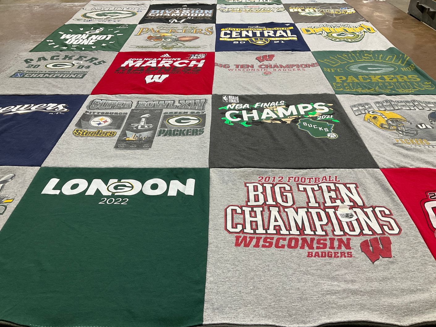 T-shirt quilt featuring green bay packers, wisconsin badgers by Robert from WI
