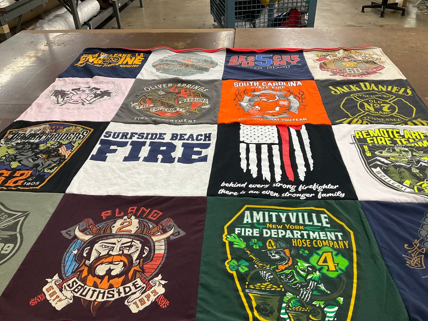T-shirt quilt with firefighting, community service themes by Victoria from SC