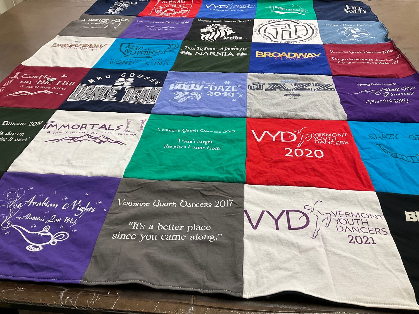 T-shirt quilt featuring dance team by Ronald from VT